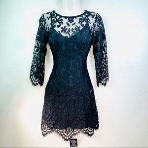 Lover The Label Womens A Line Dress Black Floral Lace Eyelash Half Sleeve 4 New